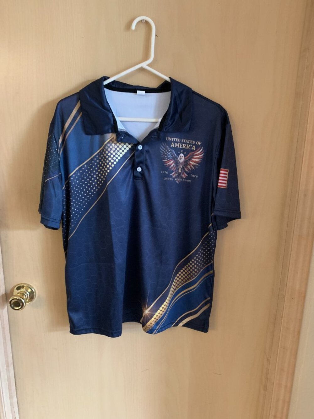 USA 250th Anniversary Men's size XL Blue Short Sleeve Polo Shirt with Graphics